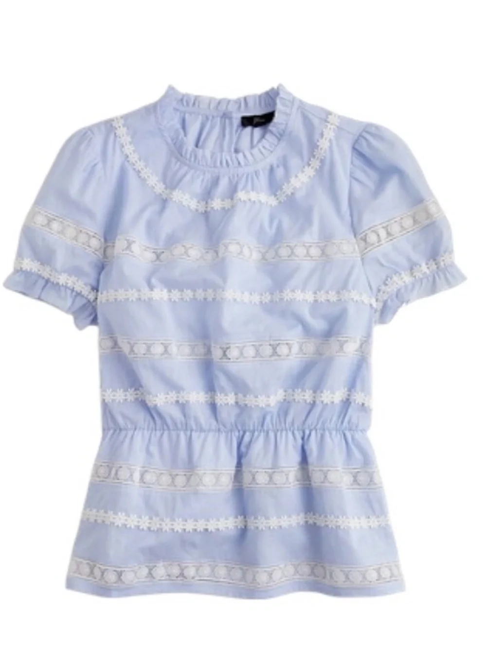 J. Crew Light Blue Lace-Trim Peplum Blouse